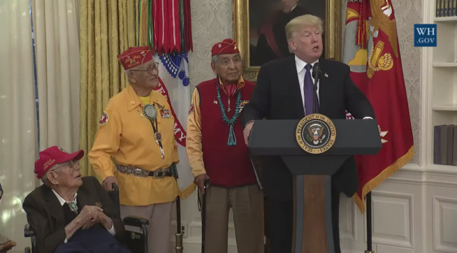 Trump Calls Warren 'Pocahontas' Again at Ceremony Honoring Native American Code Talkers